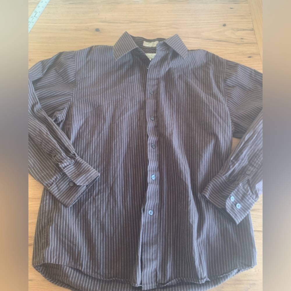 Eighty Eight Vintage Brown Pinstripe‎ Button Down Shirt Men’s Medium Preloved